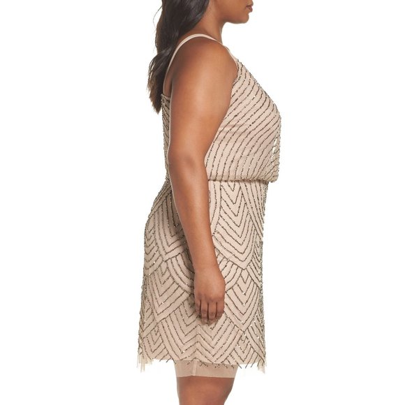 NEW Adrianna Papell Sequin Blouson‎ Dress Taupe 20W - Picture 8 of 16